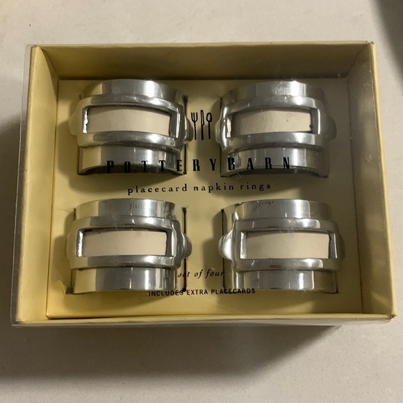 𝅺POTTERY Barn Placecard Napkin Rings Silver Tone- like new- set of 4 - Picture 4 of 11